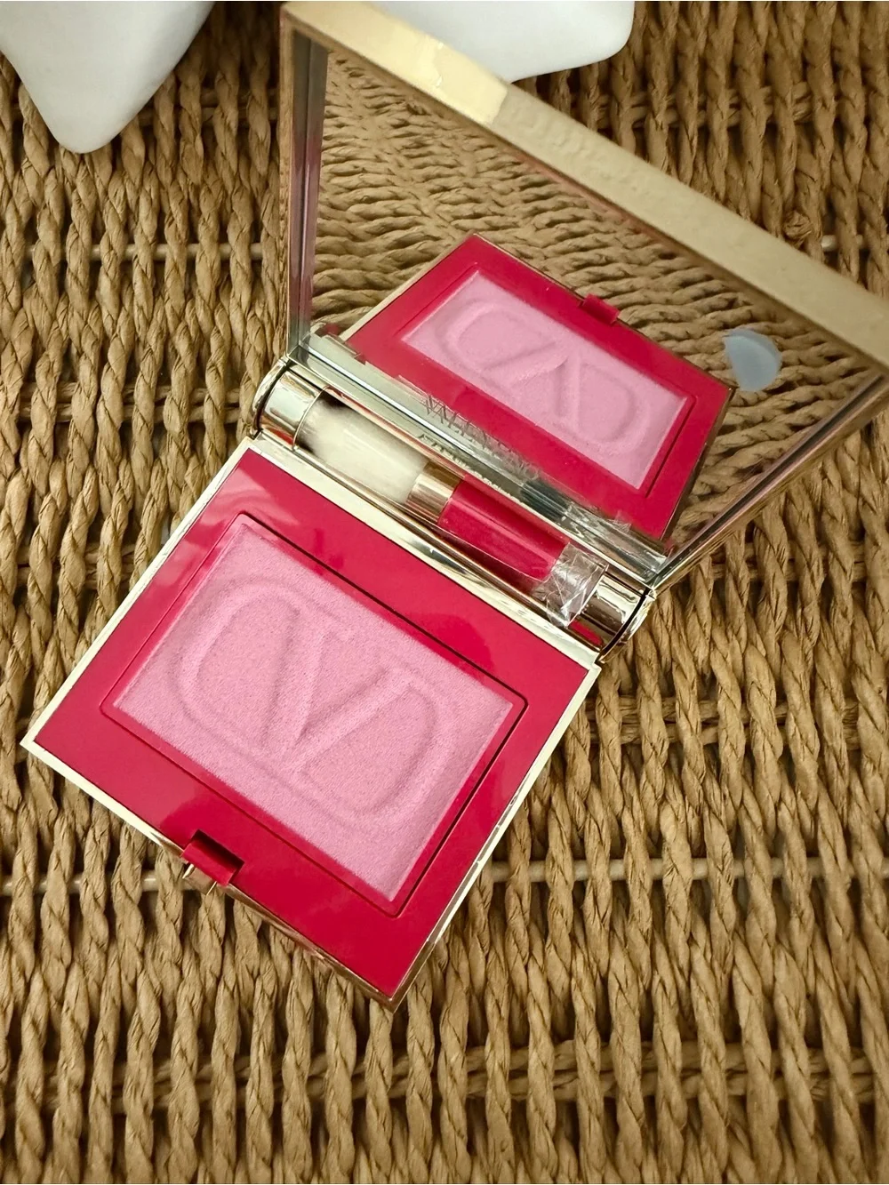 Valentino Hot Pink & Gold V-Logo Compact